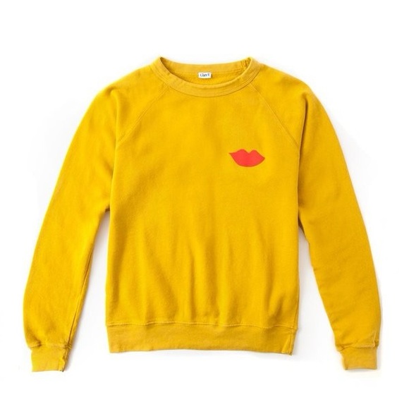 Clare V Tops - Clare V Mustard Marigold Yellow Sweatshirt with Red Lips